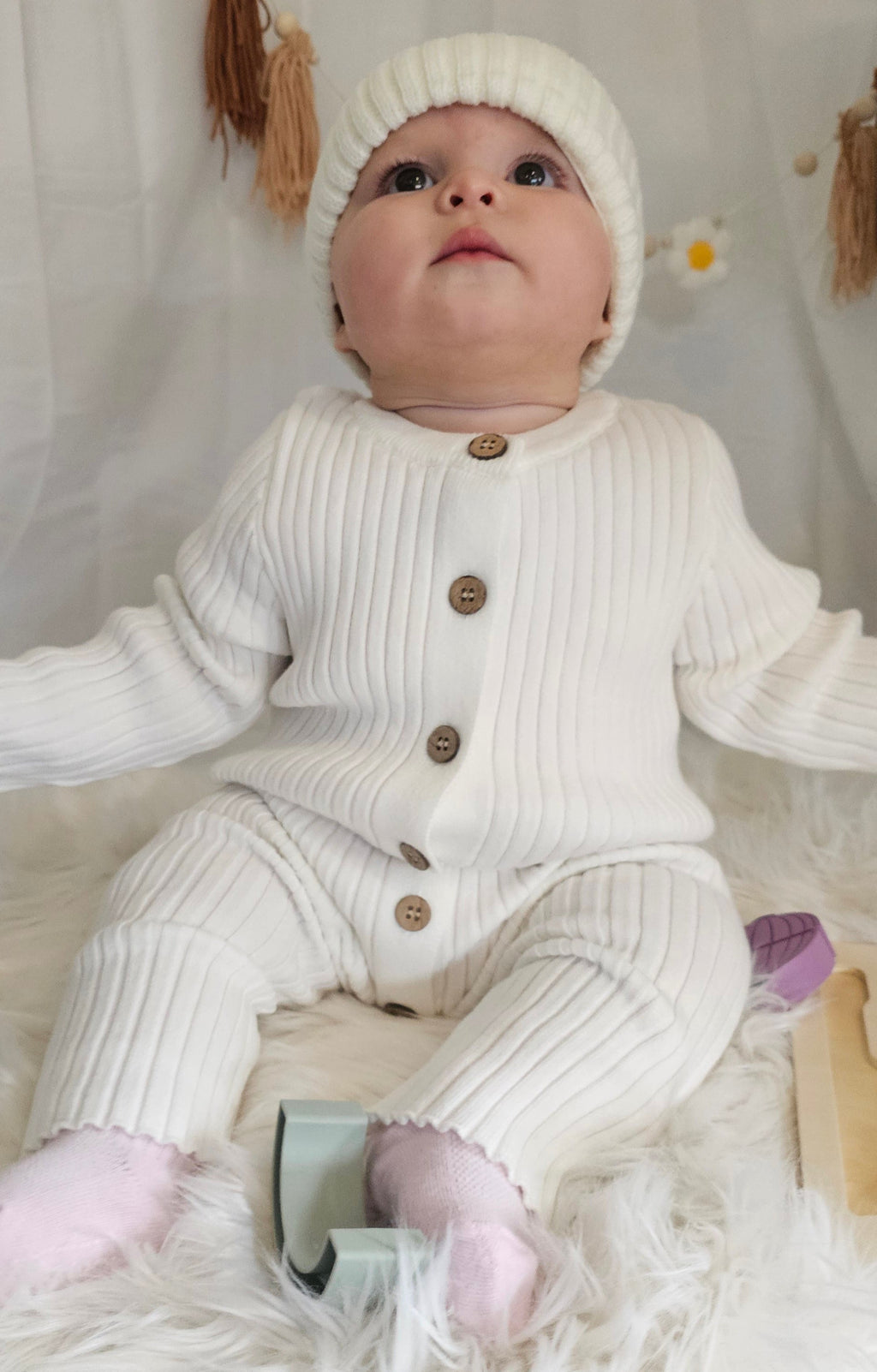 White Ribbed Cotton Baby Romper