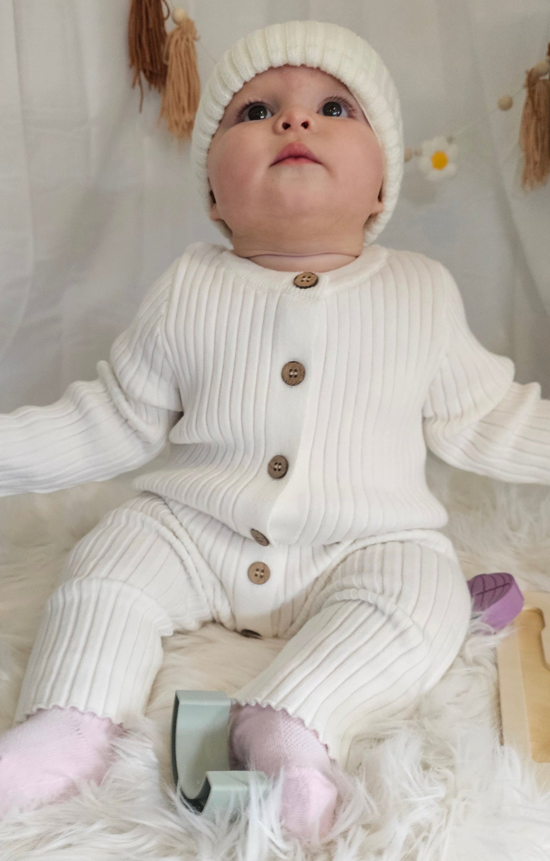 White Ribbed Cotton Baby Romper